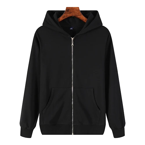 100% Cotton US Size DIY Custom Embroidered Black Zip up Hoodies for Men Winter Hoodie Custom Printing