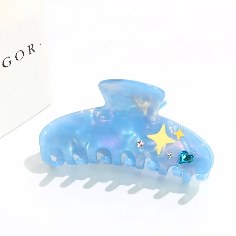 XinMei pretty shiny baby blue hair claw clips 10cm large acetic acid claw clip bulk cute princess hair clamp claw clip wholesale