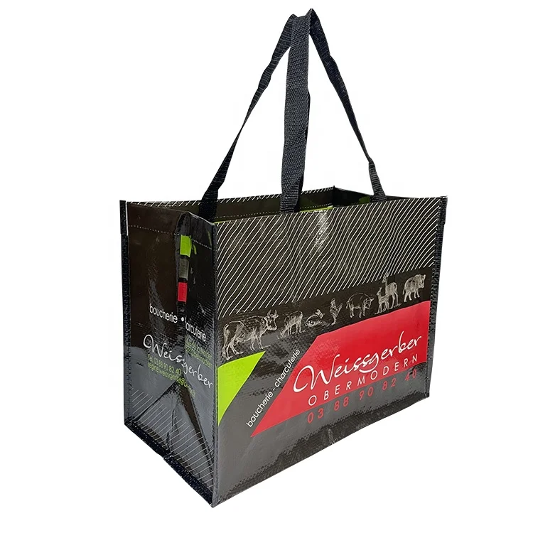 Reusable waterproof custom promotional laminated PP woven polypropylene grocery tote bag