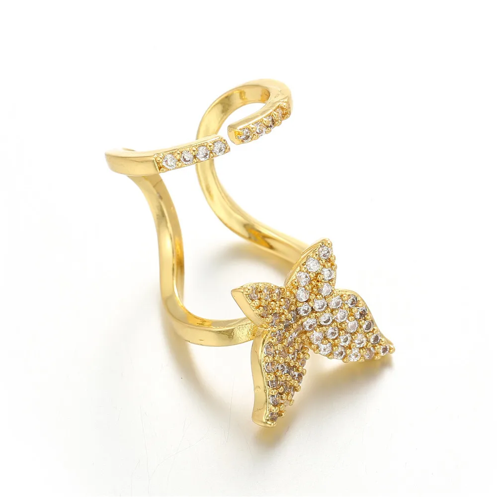 European and American copper inset zircon bow nail joint ring personality creative wear detachable nail ring for women gift