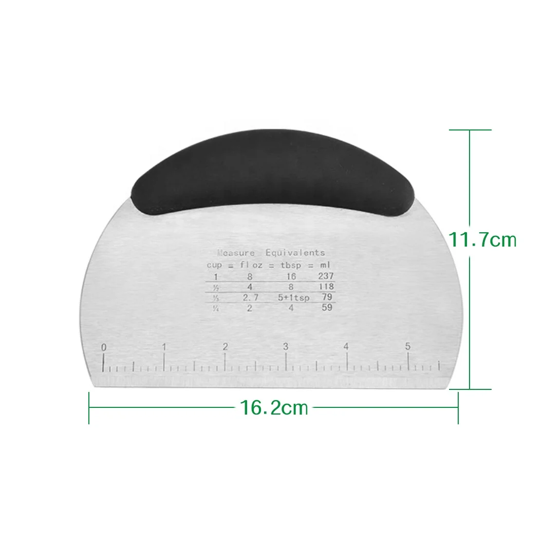 with Ergonomic Rubber Non-Slip Grip  Dough Pastry Scraper Chopper Stainless Steel Dough Scraper Cutter