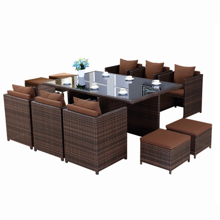 High Quality Modern Garden Patio rattan furniture set rattan chair set rattan table set aluminum and stainless steel frame