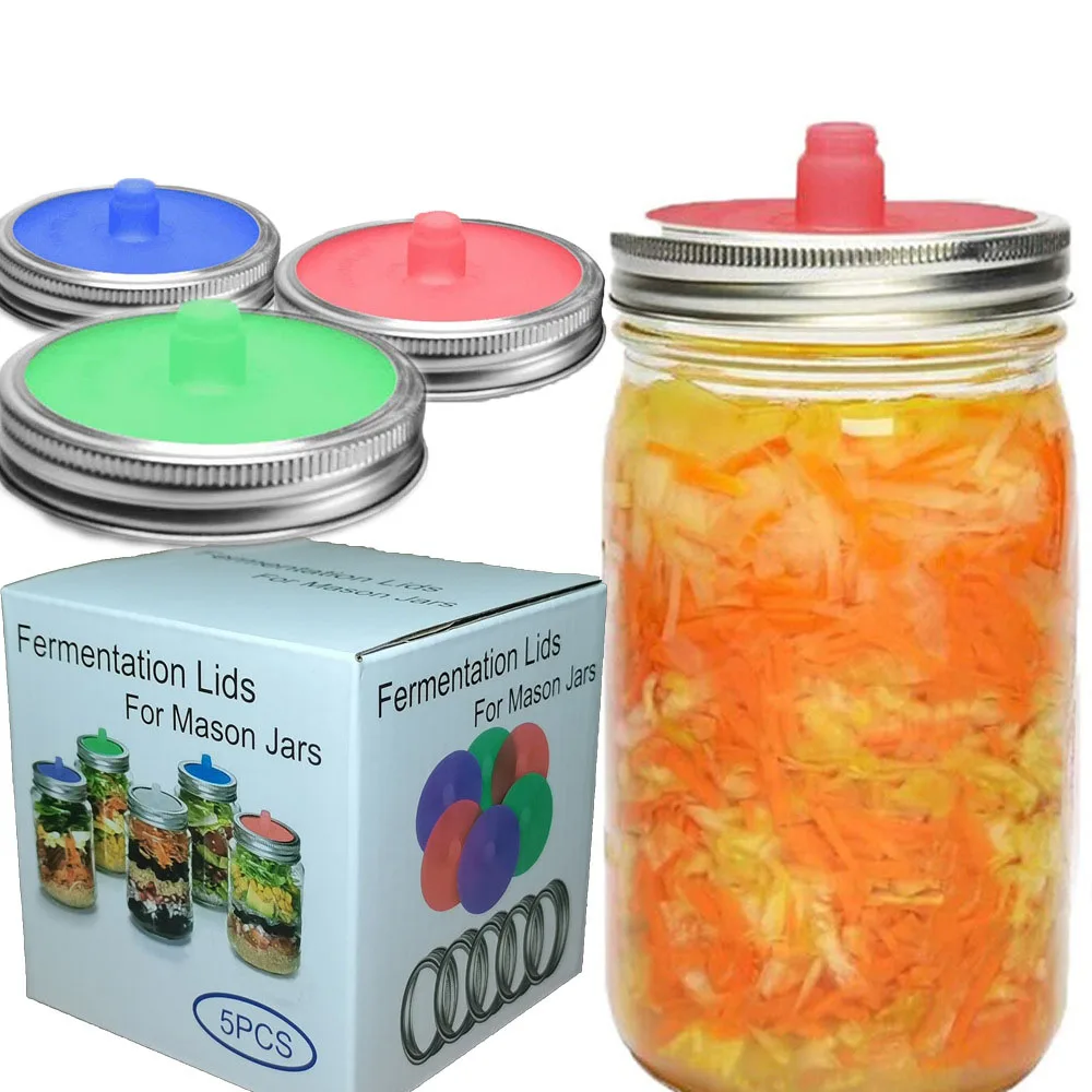 Pickle Pipes Waterless Airlock Fermentation Lids Wide Mouth Mason Jar Fermenter Cap Premium Silicone Top
