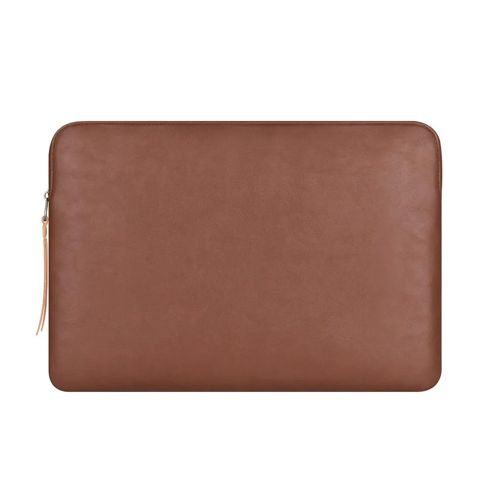 Customized Zippered Bag Premium Laptop Cover Brown Leather Waterproof Tablet Sleeve