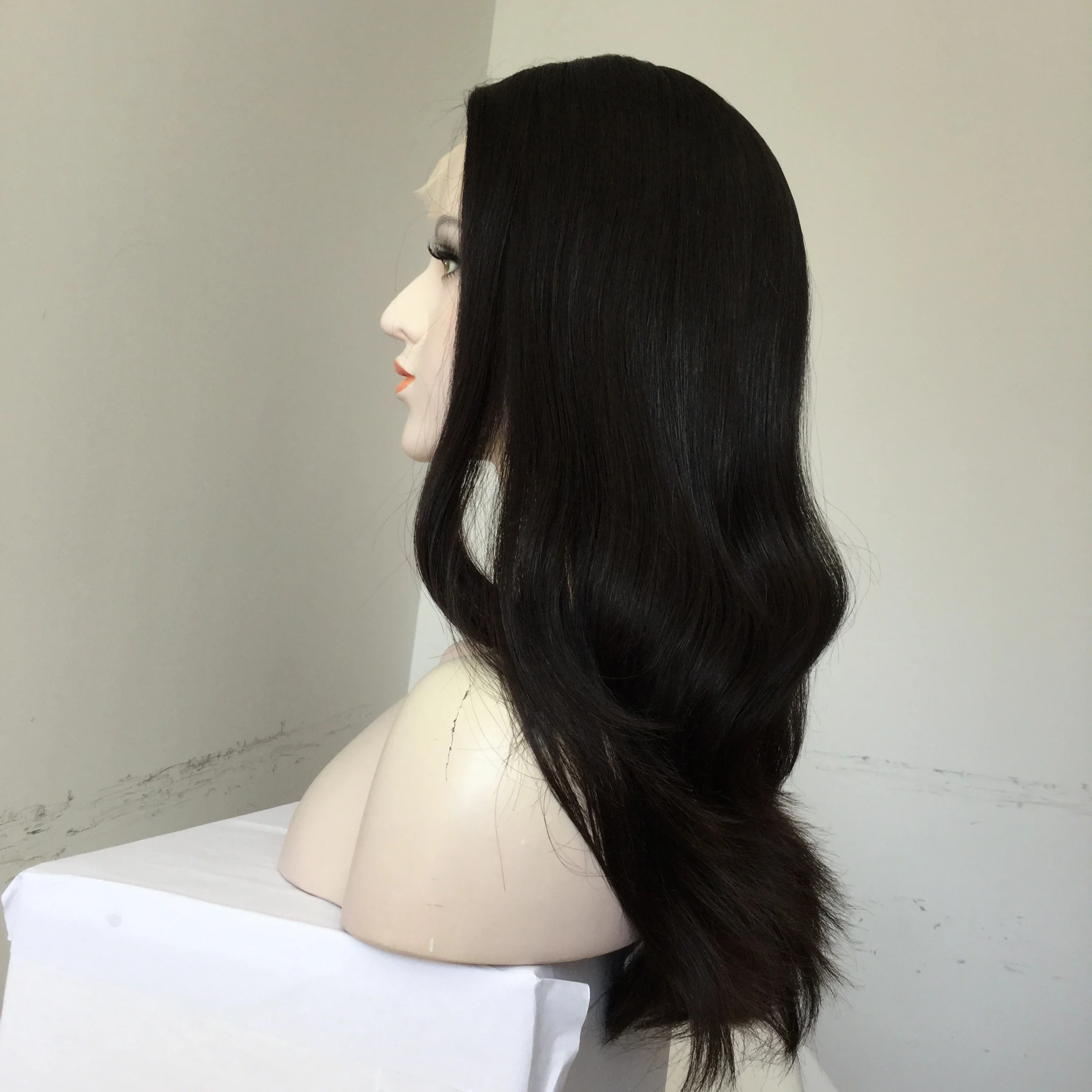 LBW Wholesale Price High Quality  Big Layer  Natural Color Swiss Lace Front 4*4 Skin Top Jewish Lace Front Wig