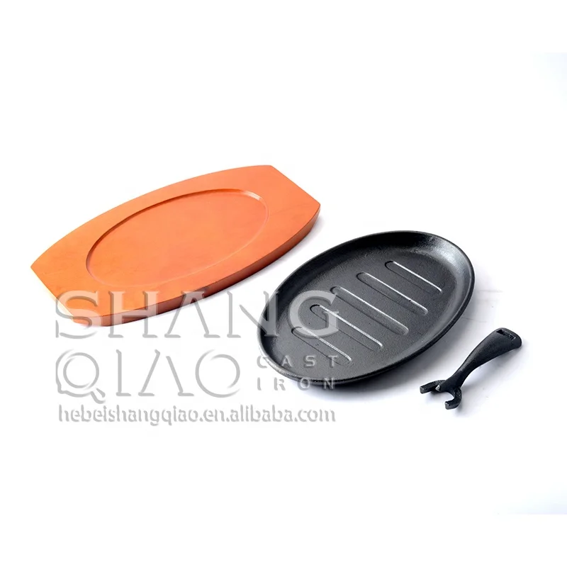 Предварительно приправленная чугунная тарелка для стейка с деревянным основанием/подносом Fajita Skillet Серверная Sizzler