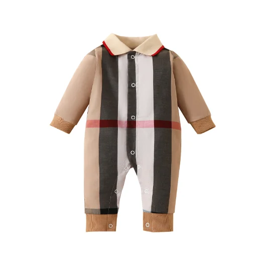 Spring and autumn pure cotton newborn crawling clothes for men and women, long-sleeved baby lapel one-piece clothes