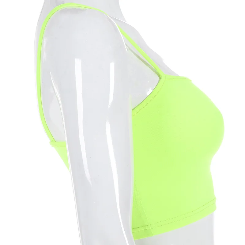 
CAXT4035W12 neon clothing fluorescent green womens crop tops 2019 sexy girls tank top spaghetti strap 