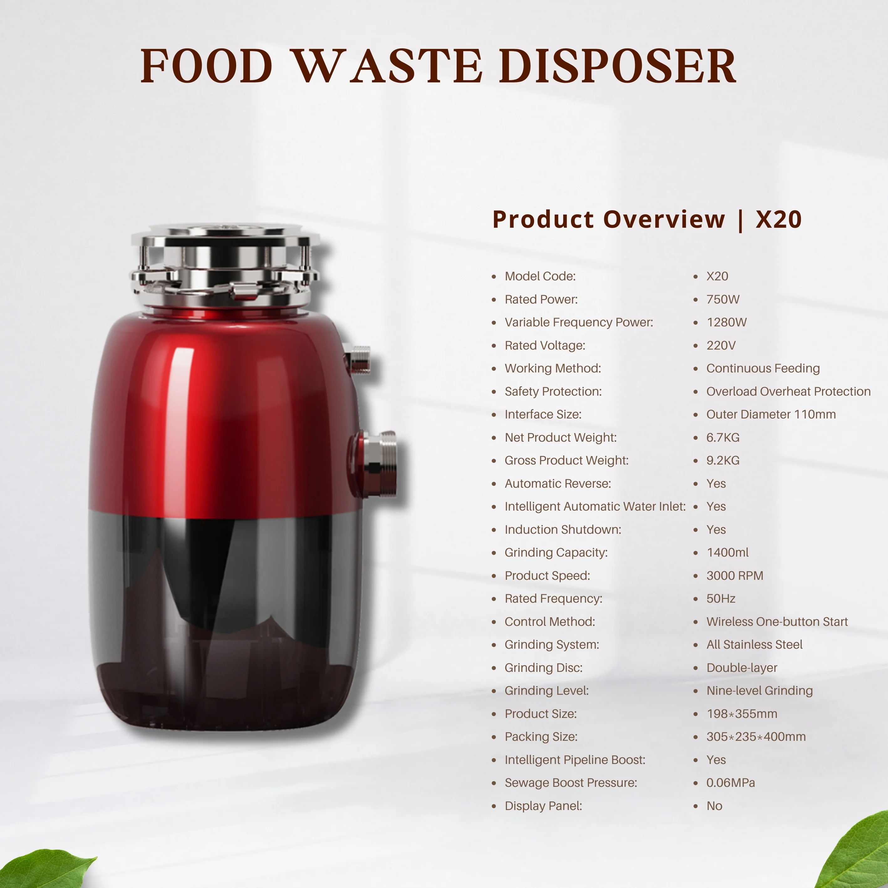 Electric Stainless Steel Kitchen Waste Disposer for Household Food Garbage Recycling Powerful Garbage Disposal Grinder