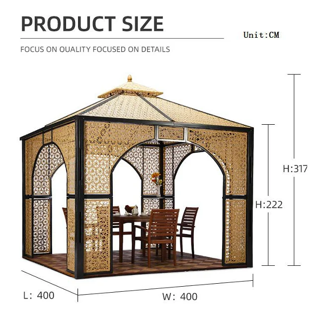 Outdoor metal bracket pavilion tent villa garden rattan woven sun room outdoor four corner