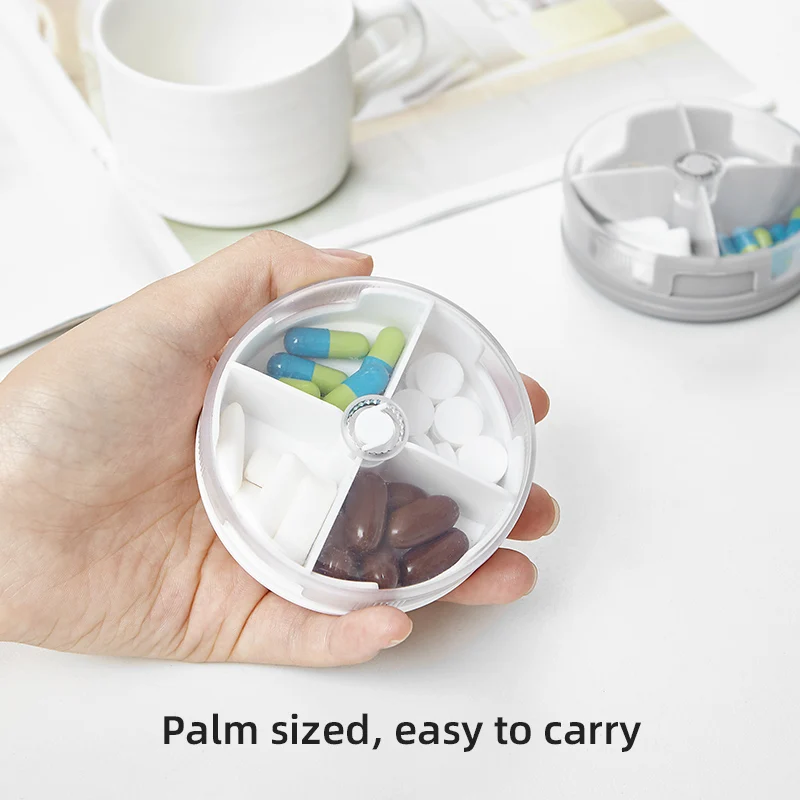 4 cell round pill box Office worker portable medicine box rotary sealed moisture-proof pill dispensing box in stock