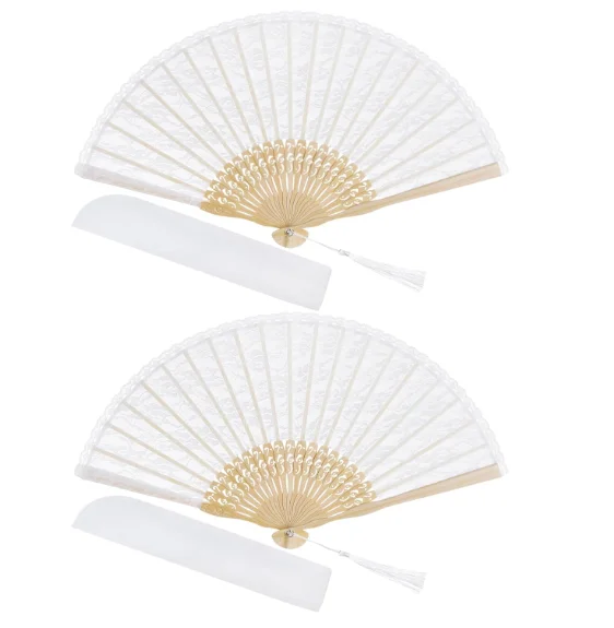 Folding Hand  Lace Fan Elegant Cotton Fan Handmade Fan with Bamboo Staves Silk Tassels for Wedding Bridal Shower Dancing Party