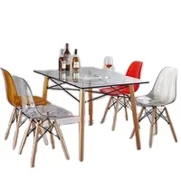 modern contemporary high quality  beech wood leg 10mm thickness tempered glass top table a manger dining table and chairs