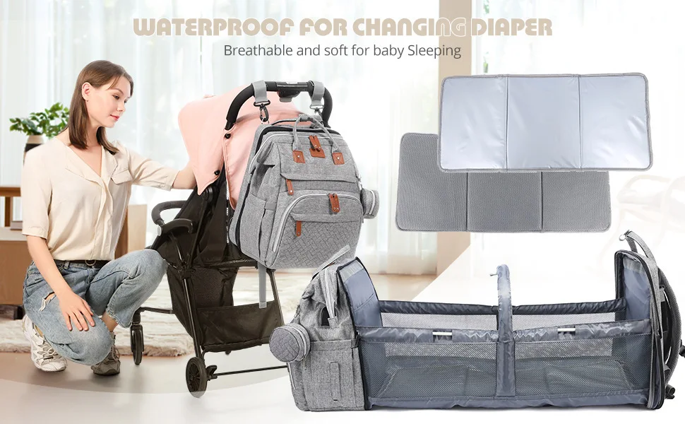7 in1 Functional Custom Luxury Folding Wet Tote Nappy Mommy Bag Waterproof Mummy Baby Diaper Bag Backpack With Changing Station