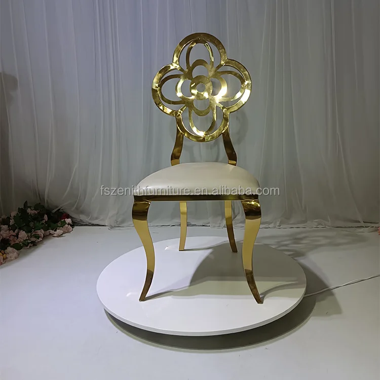 Romantic Silver and Gold Carved Flower Patterns Wedding Furniture Stainless Steel Chair Wedding