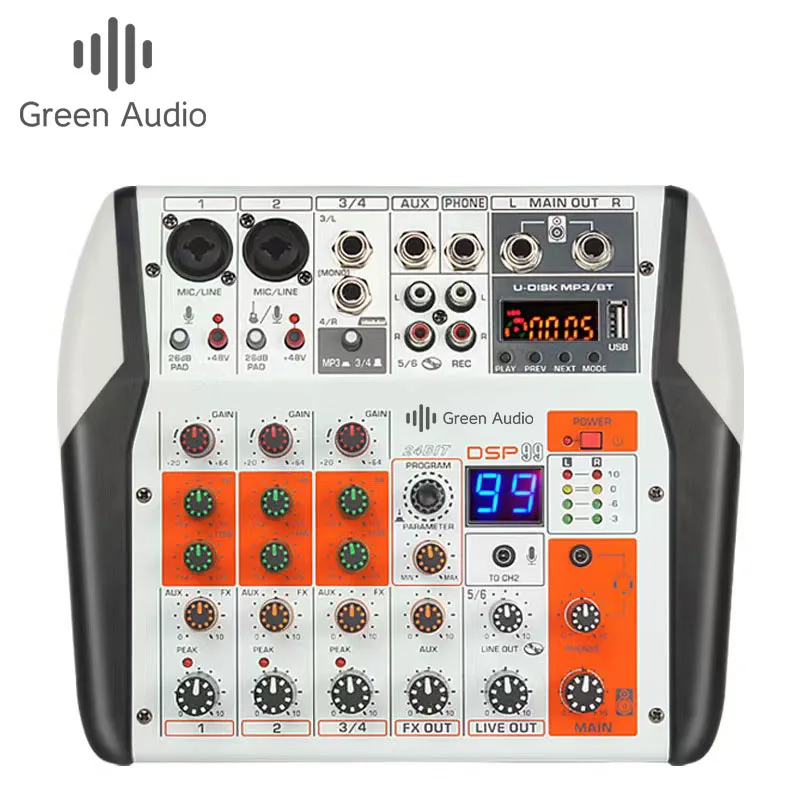 GAX-MU6 Professional dj audio mixer with Recording MP3 USB BT Input 99 DSP