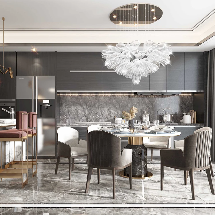 Modern High End Black Single-wall Bespoke Blue Matt Kitchen Cabinet With Large Island