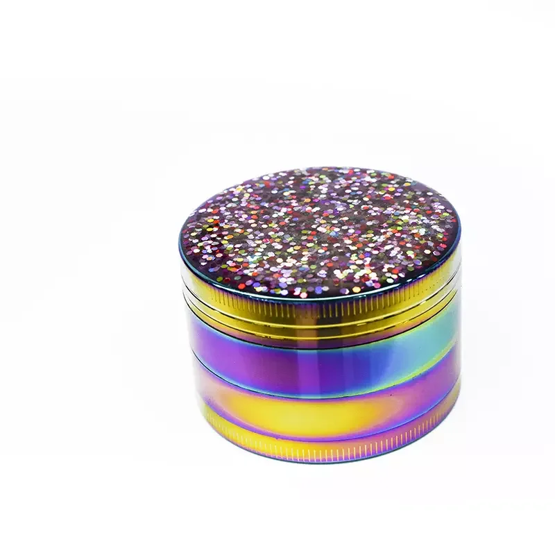 JUJI 2023 Wholesale Custom Logo Rainbow 4 Layer 50mm Zinc Alloy Herb Grinder With Flashlight Powder Lid