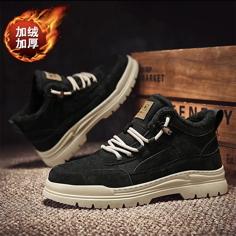 Dropshipping Custom Mens Snow Boots Warm Fur Lining Flat Comfortable Winter Casual Shoes