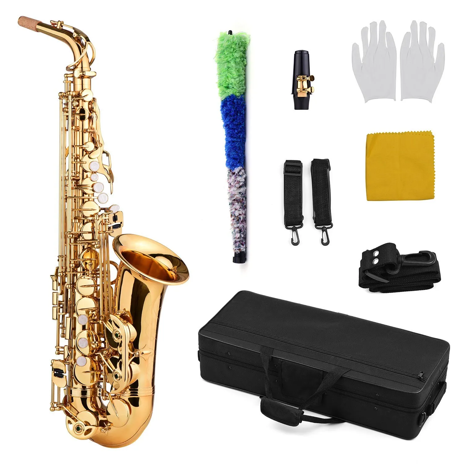 Alto Saxophone E Flat Alto Saxophone Eb Saxophone Gold With Cleaning Cloth Carrying Case