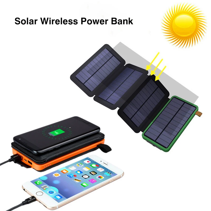 Portable 16000mAh Battery Dual USB Outputs 4 Panels Solar Power Bank for Camping Hiking Smartphones Tablets Charger