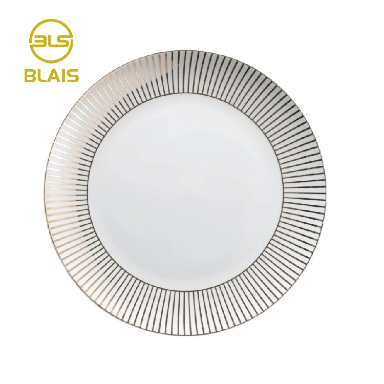 black stripe porcelain plate set dinnerware set with golden rim, ceramic wedding bread dessert dinner charger dishes