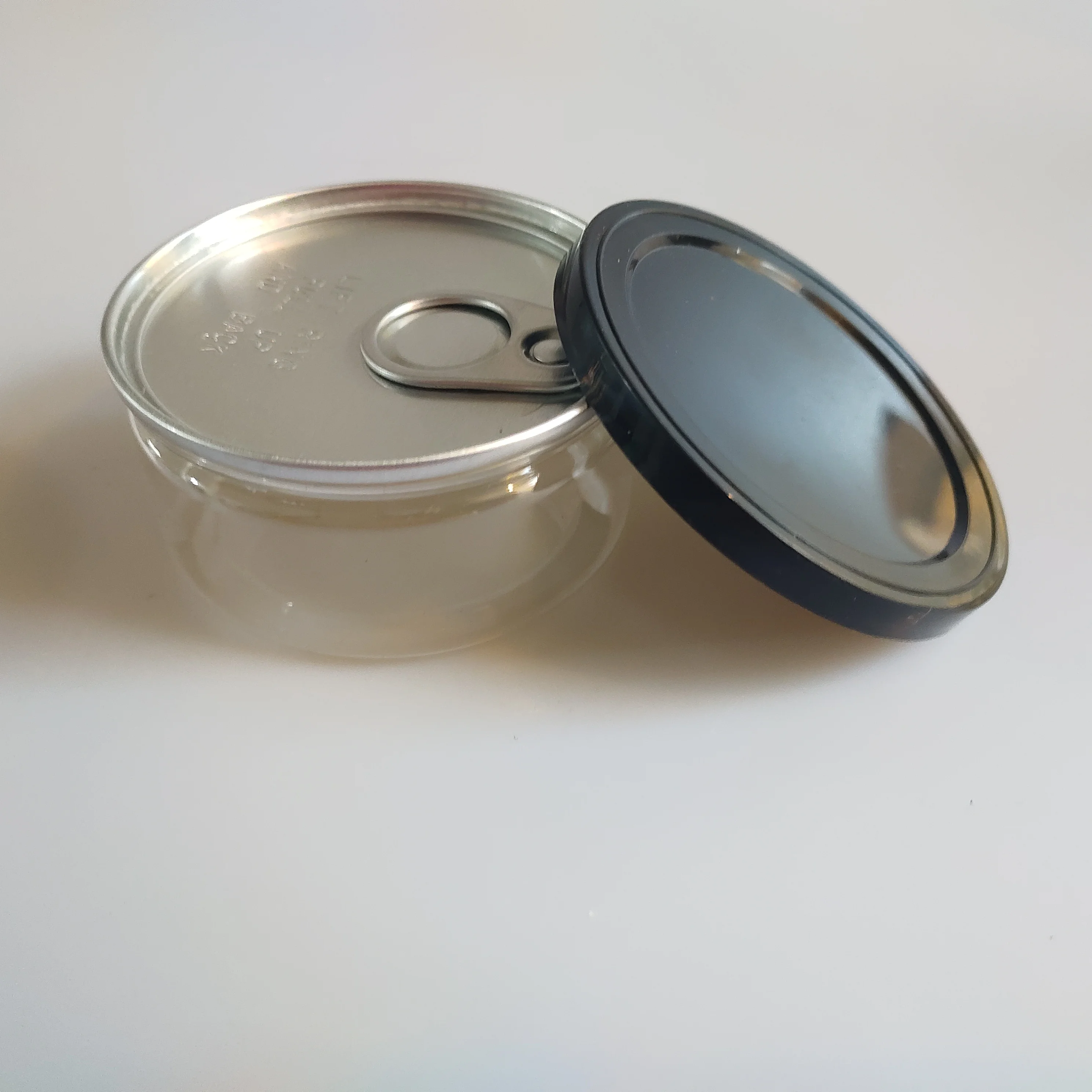 
100ml clear can pressitin tuna cans tin plastic cans with labels 