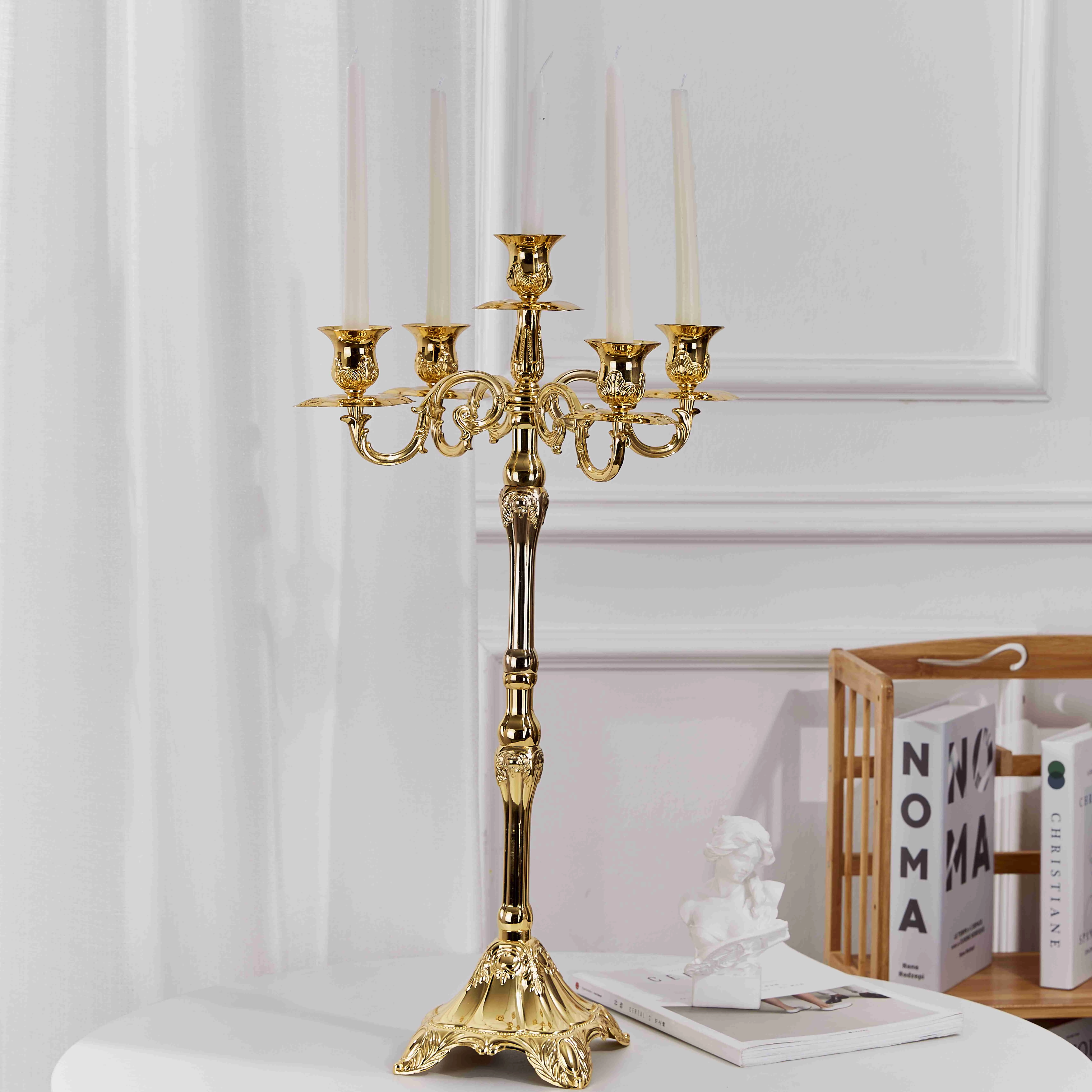 Metal 5-arm-candelabra brass candlestick European retro creative candles holder romantic metal gold tabletop candelabra