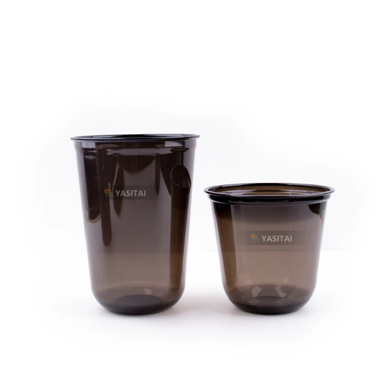 10 12 14 16oz PET Cup Black Colour 89mm Single Wall Transparent Juice Beverange Plastic Clear Pet Coffee Cups