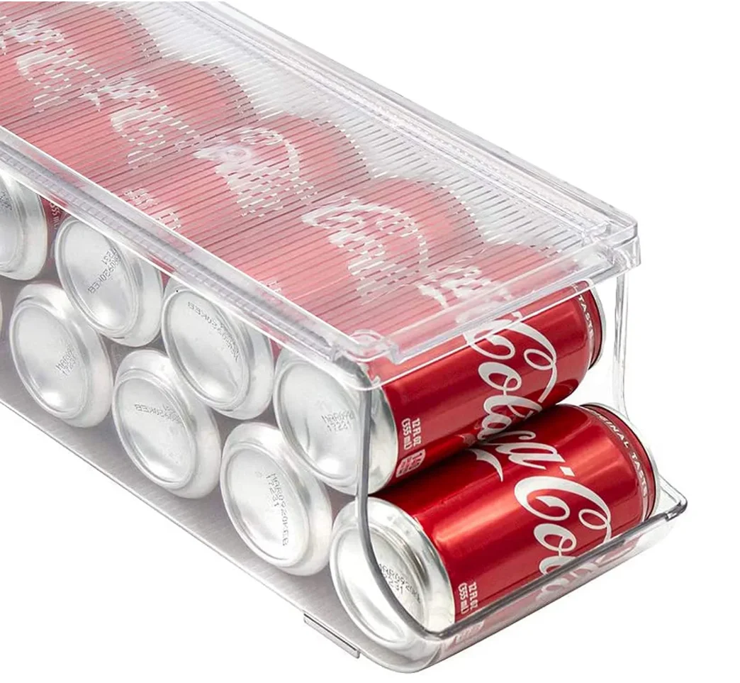 Soda drink Can Organizer for Refrigerator Stackable Can Holder Dispenser with Lid for Fridge, Pantry, Freezer Holds 12 Cans