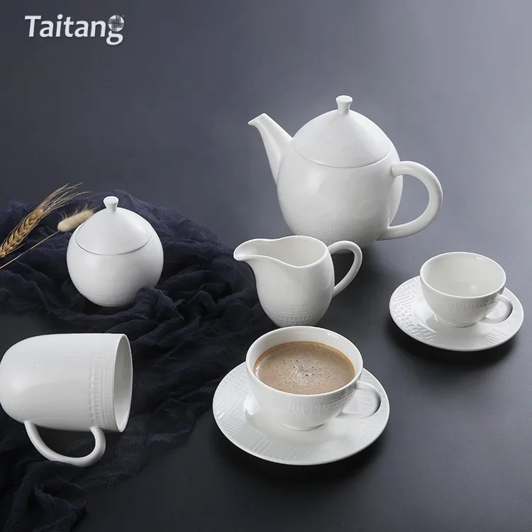 Дешевая фарфоровая посуда Taitang для кафе, элегантный набор керамических кофейных чашек для отеля, ресторана