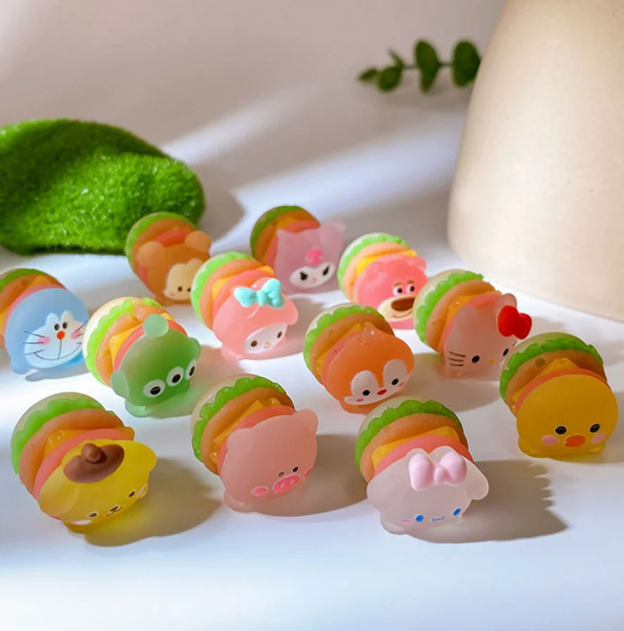 Mini cartoon luminous HamBurger resin accessories Tiktok Live burst products Cream glue phone case decoration charm