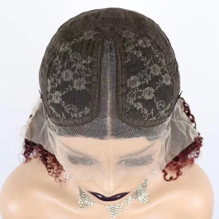 180% density T part lace color wigs 14 inch kinky curly bob wig 100% human hair wigs