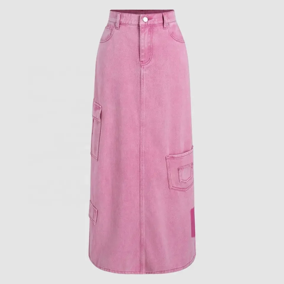 Custom y2k denim maxi skirt custom solid jean skirt women long skirts for women