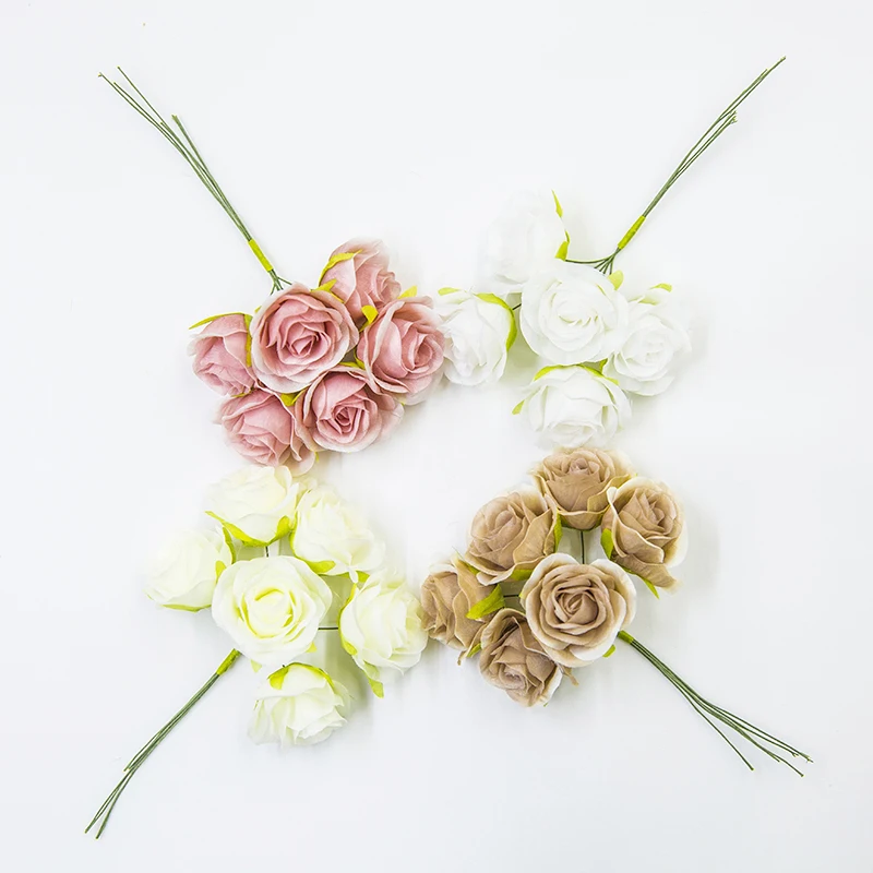 Wholesale  6pcs/bunch  colourfast  rose flower for wedding