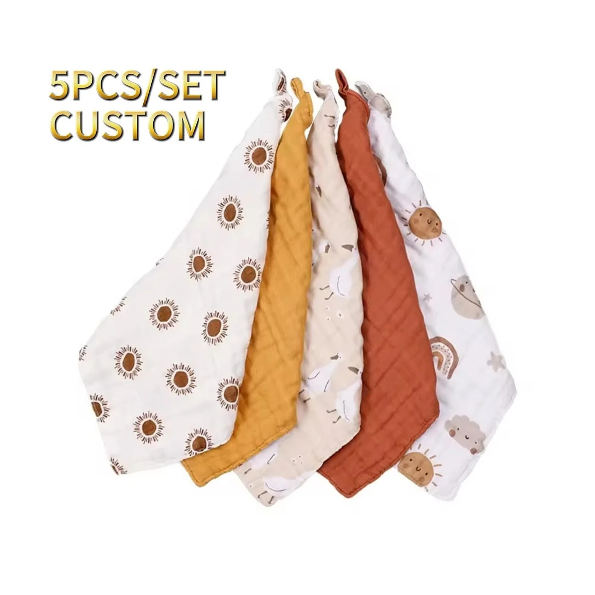 Custom 5pcs/Set Newborn Baby Burp Cloths Small Cotton Baby Face Towels Wholesale Muslin Baby Washcloth