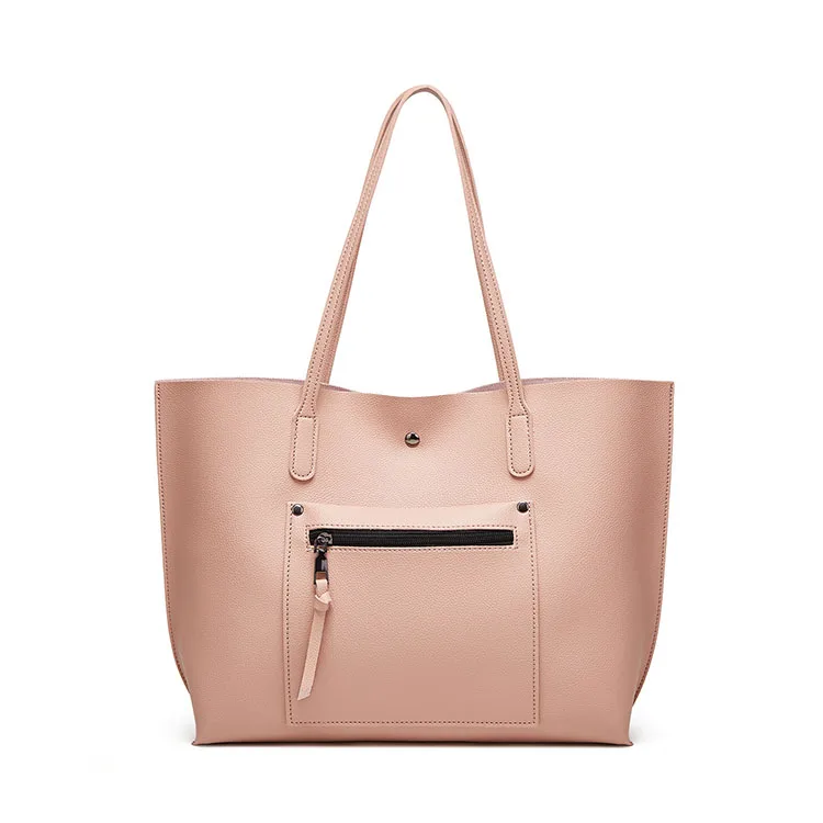 EG221 Cheap custom logo fashion pu leather women tote bag pink and green handbag