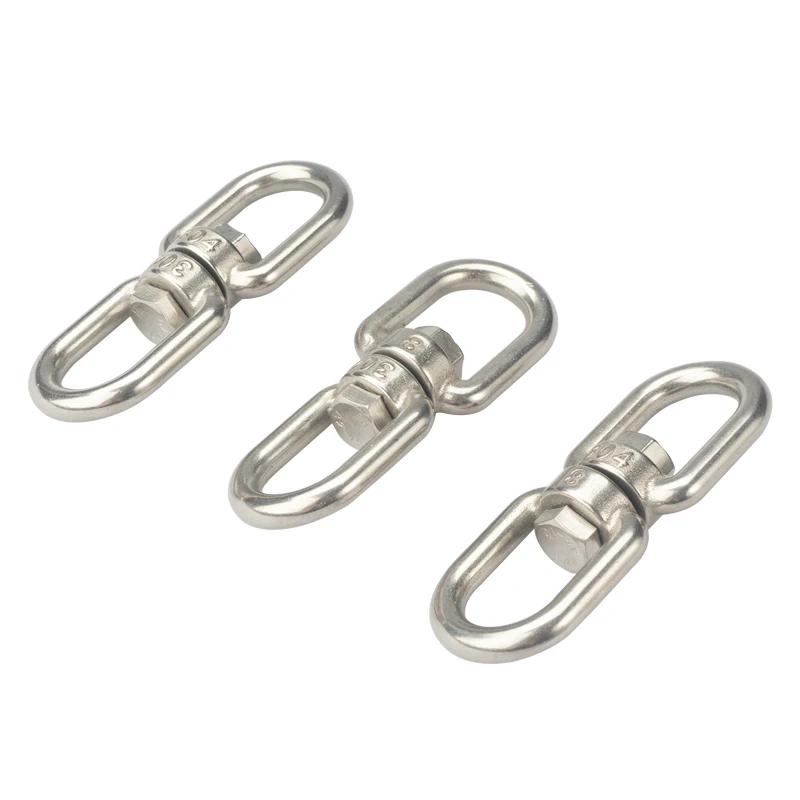 China High Polished Stainless Steel 304 316 Lifting Double Eye Swivel Chain Ring Swivel double eye rotating ring 8-shaped hook