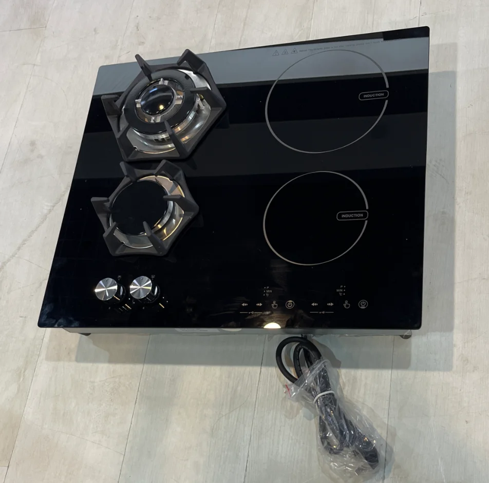 Black Crystal Panel 2 Burners Gas Stoves and 2 Burners Infrared Cookers
