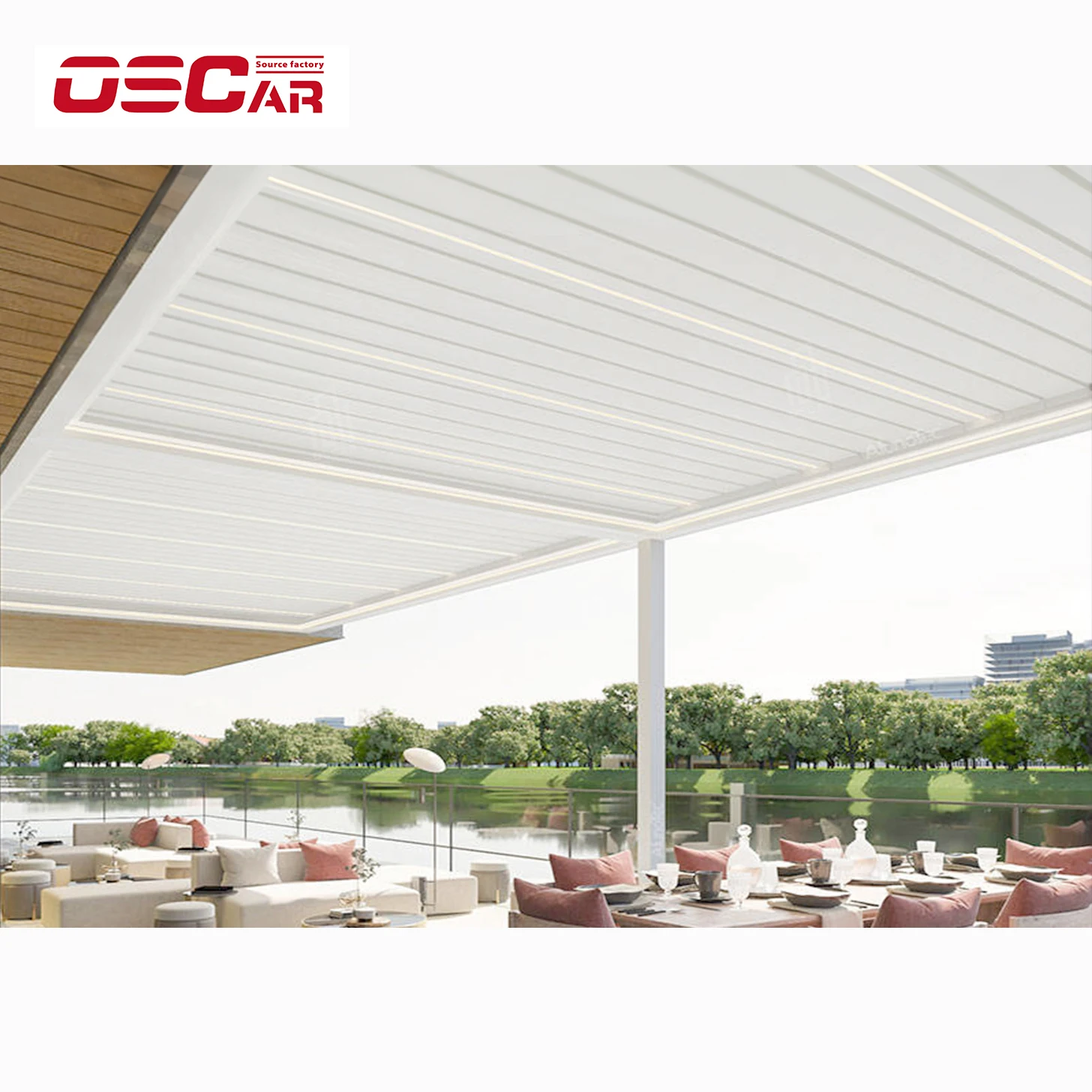 Customized Manual/Motorized Louvered Aluminum Pergola Canopy Waterproof with Adjustable Rainproof Features for Outdoor Space