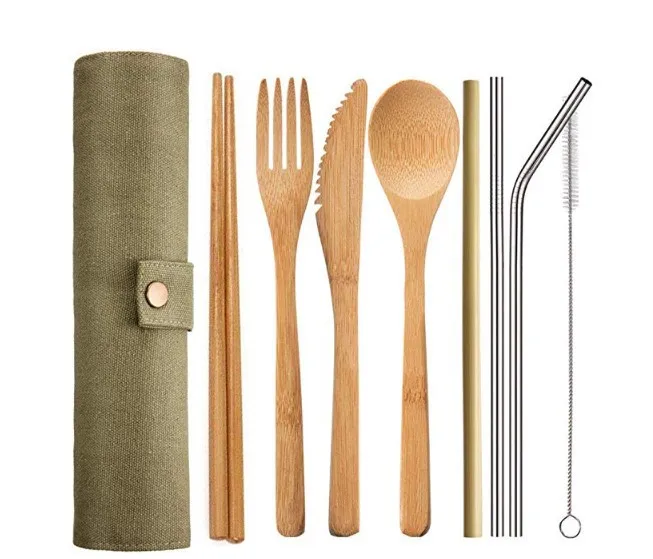 Zero Waste Eco friendly Biodegradable Natural Bamboo Wood Knife Spoon Fork Travel Camping Bamboo Cutlery