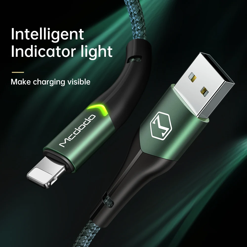 MCDODO новый дизайн светодиодное освещение кабель для передачи данных USB шнур быстрой зарядки с нейлоновой оплеткой 8 pin Быстрая зарядка зарядного устройства