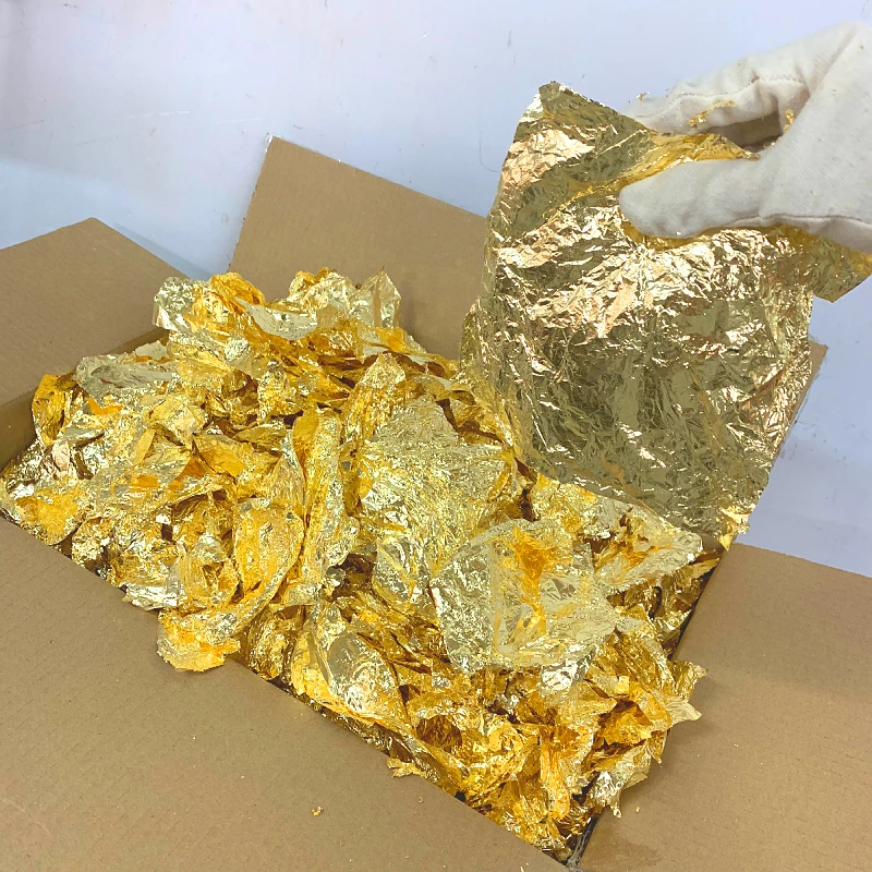 Gold leaf flakes Sheets Color 2.5 large fragment gold leaf copper foil flakes decorating Art Crafts Material Gilding 120 g / CTN