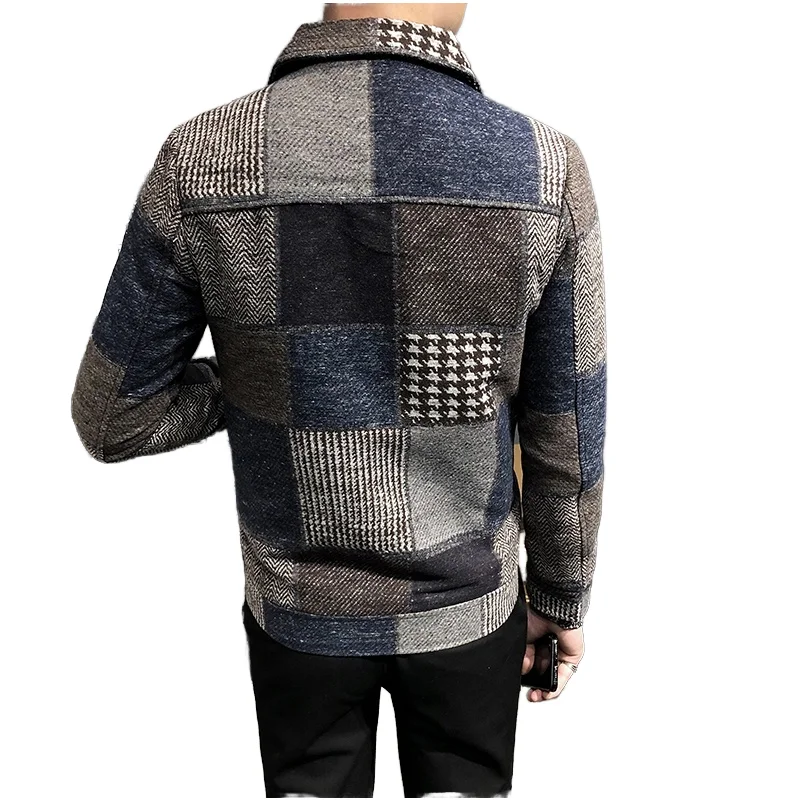 TONGYANG Autumn and Winter New Plaid Woolen Jacket Korean Style Fashion Slim Fit Casual Jacket For Men Lapel Jacket Woolen Coat