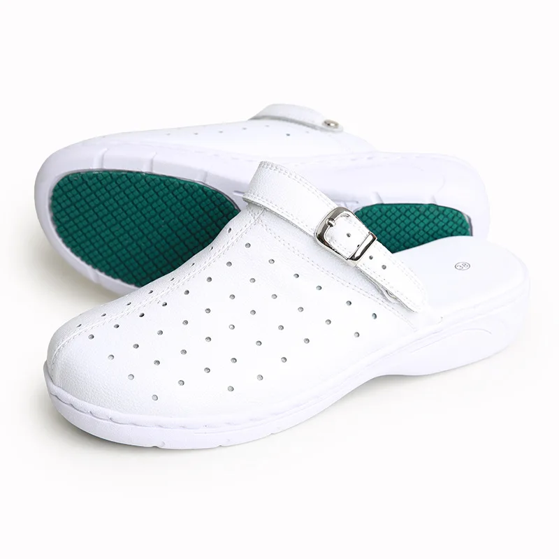 white hospital operating room medical Genuine leather soft soled nurse shoes lightweight, White non slip slipper clogs