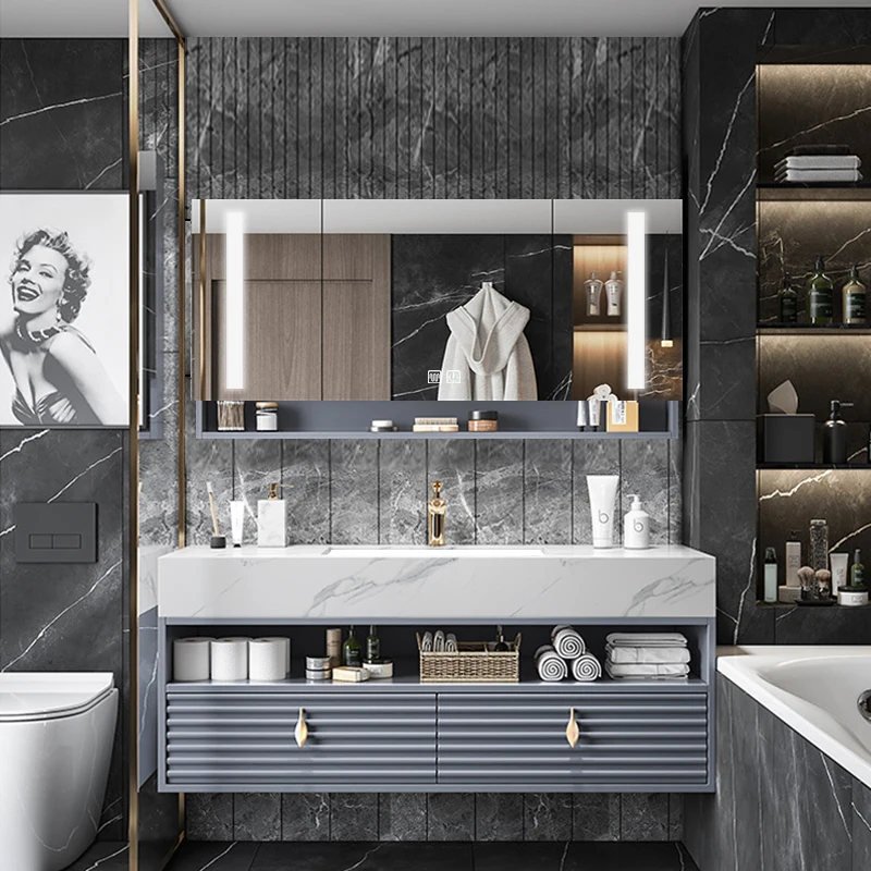 Factory supply Sink New Design Gold Color Bathroom Vanity With Cabinets