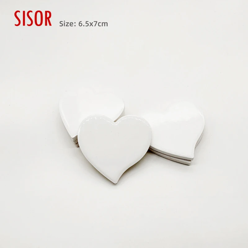 DIY custom wholesale bent love molding embryo sublimation decoration white printed ceramic refrigerator brick with soft magnetic