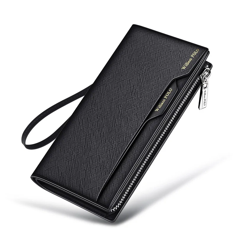 New Long wallet for men leather Large Capacity Man Clutch  Youth Multi Card Position black leather wallet