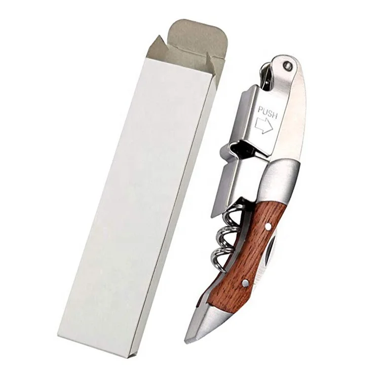 Custom Logo Red Wood Natural Wood Fast Delivery Wood Screws Boxes Double Hinged Wine Waiters Friend Bottle Opener Corkscrew 