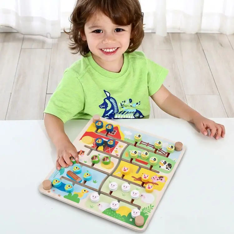Magnetic Wooden Farm Maze Animal Toy Puzzle Walking Track Educational Alphabet for Kids Learning